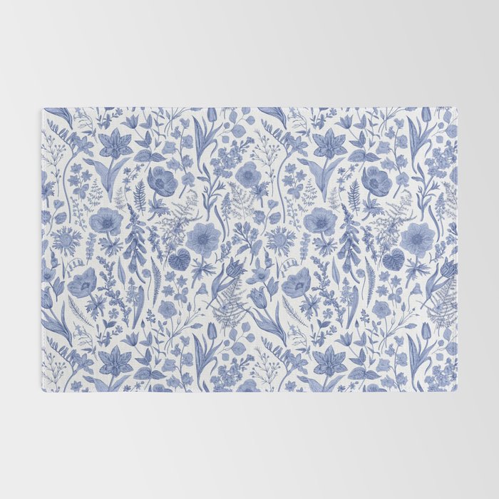 Meadow Magic Blooming Blue & White Wild Flower Floral Rug Gallery Image 2