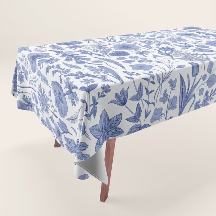 Meadow Magic Blooming Blue & White Wild Flower Floral Tablecloth Gallery Image 1