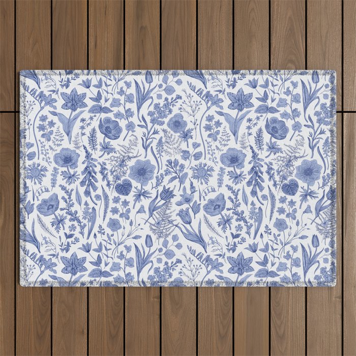 Meadow Magic Blooming Blue & White Wild Flower Floral Outdoor Rug Gallery Image 1