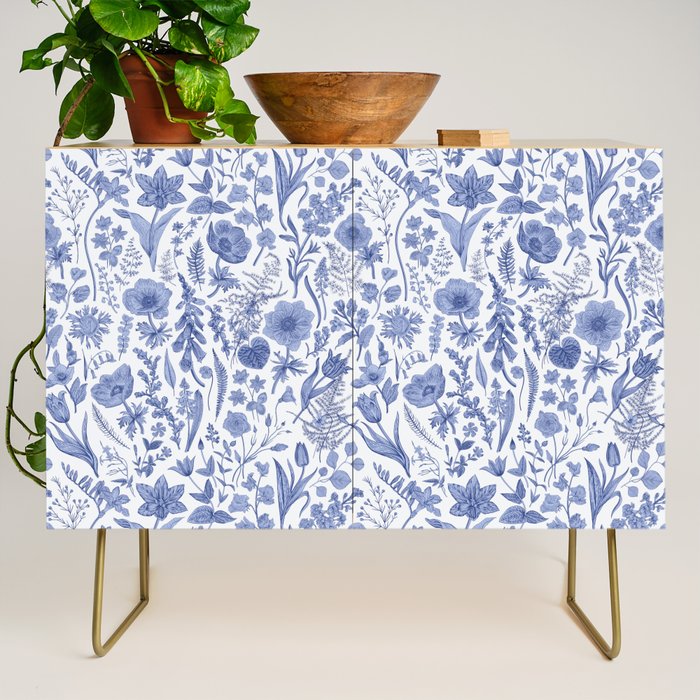 Meadow Magic Blooming Blue & White Wild Flower Floral Credenza Gallery Image 1