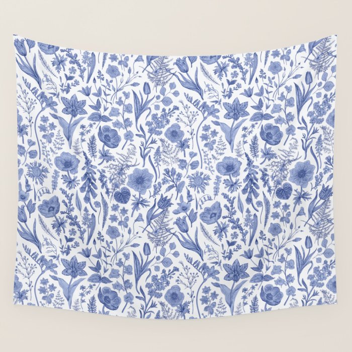 Meadow Magic Blooming Blue & White Wild Flower Floral Wall Tapestry Gallery Image 4