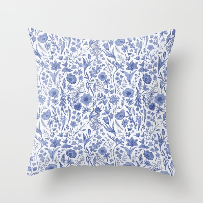 Meadow Magic Blooming Blue & White Wild Flower Floral Throw Pillow Gallery Image 6