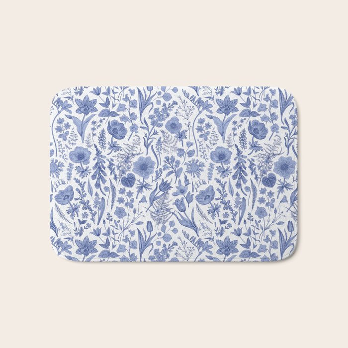 Meadow Magic Blooming Blue & White Wild Flower Floral Bath Mat Gallery Image 1