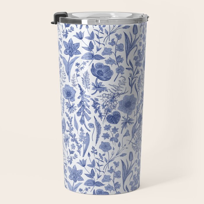 Meadow Magic Blooming Blue & White Wild Flower Floral Travel Mug Gallery Image 3