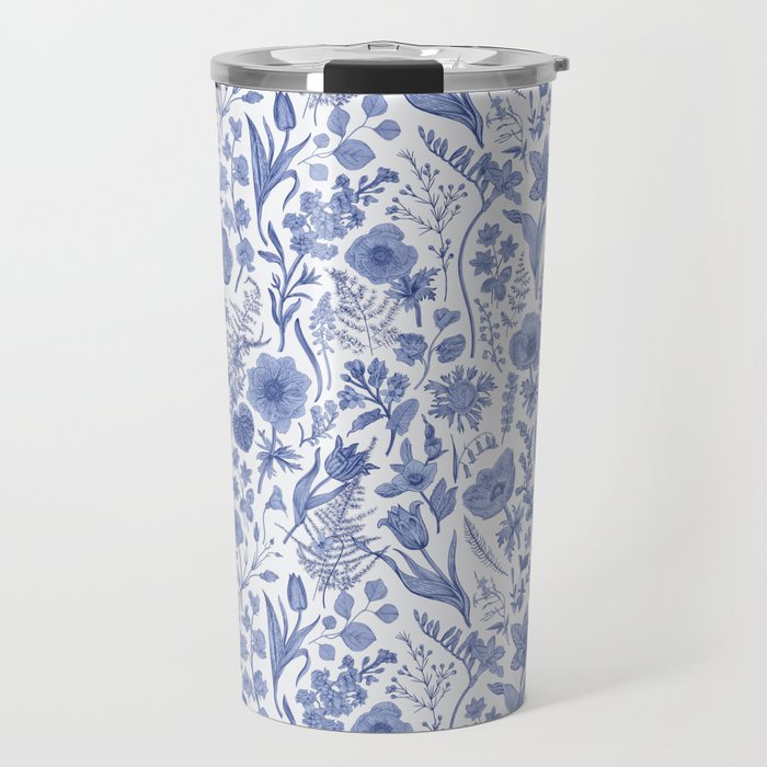 Meadow Magic Blooming Blue & White Wild Flower Floral Travel Mug Gallery Image 1