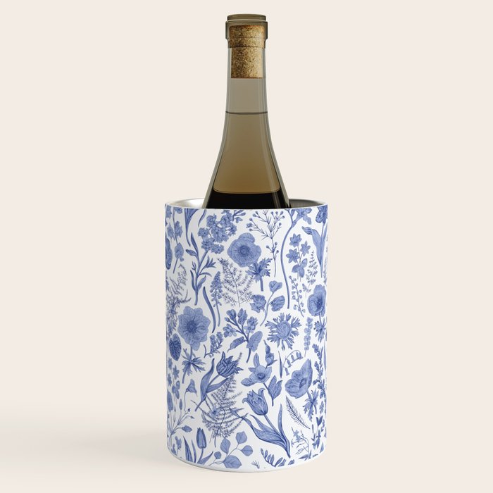 Meadow Magic Blooming Blue & White Wild Flower Floral Wine Chiller Gallery Image 1