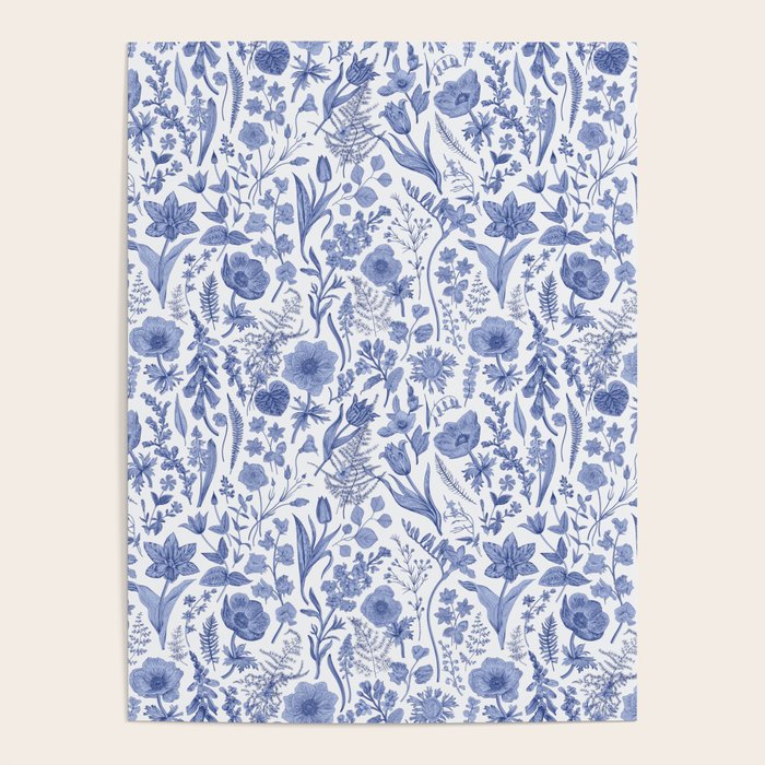 Meadow Magic Blooming Blue & White Wild Flower Floral Poster Gallery Image 4