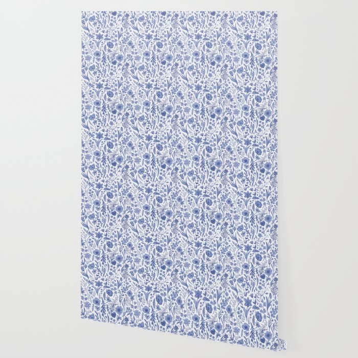 Meadow Magic Blooming Blue & White Wild Flower Floral Wallpaper Gallery Image 2
