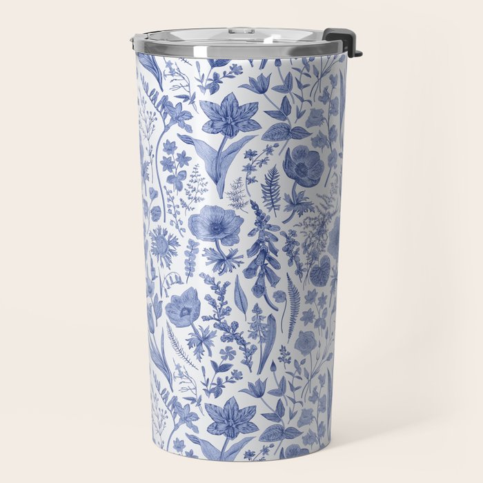 Meadow Magic Blooming Blue & White Wild Flower Floral Travel Mug Gallery Image 2