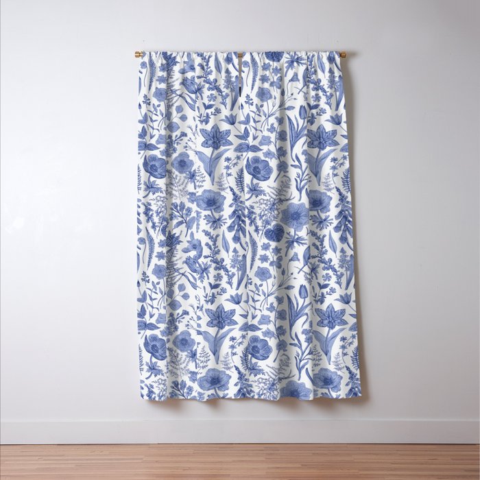 Meadow Magic Blooming Blue & White Wild Flower Floral Window Curtain Gallery Image 3