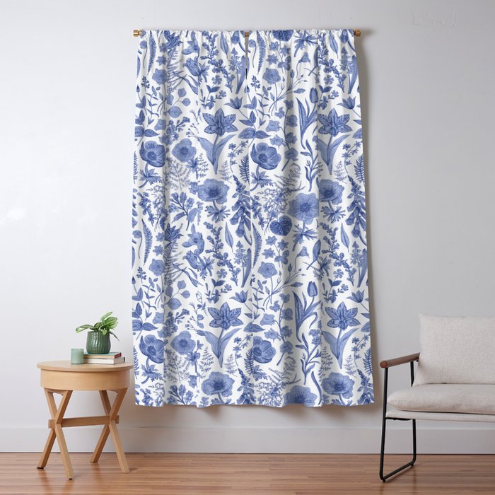 Meadow Magic Blooming Blue & White Wild Flower Floral Window Curtain Gallery Image 5