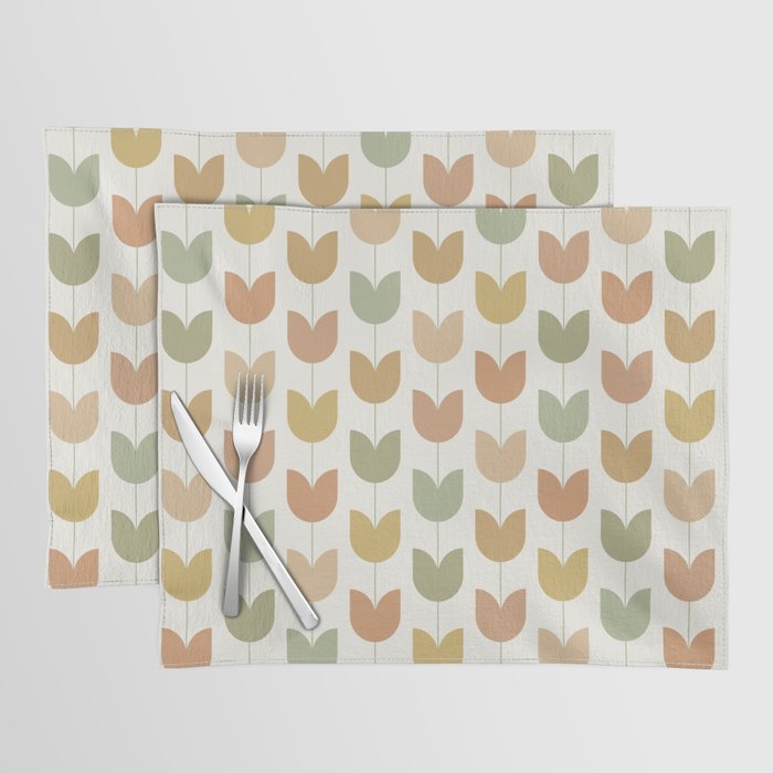 Spring Tulips XII Neutral Multicolor Mid Century Flowers Placemat Gallery Image 1