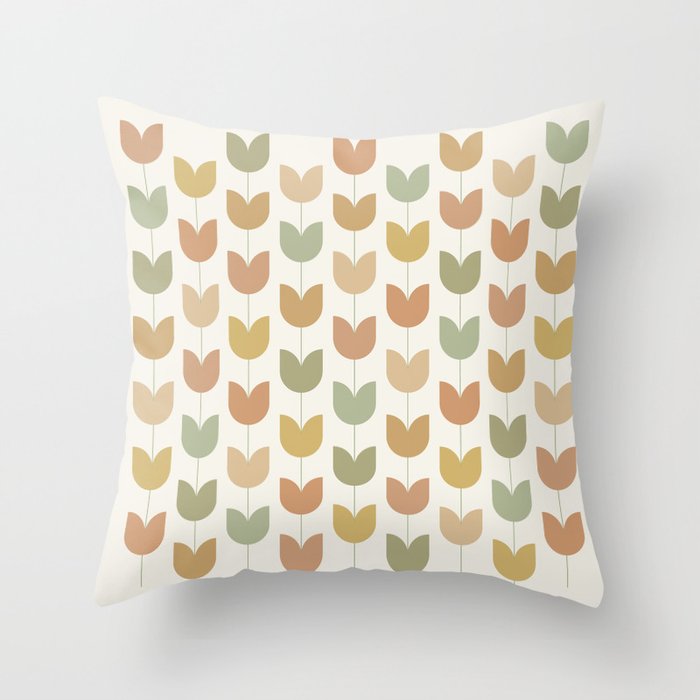 Spring Tulips XII Neutral Multicolor Mid Century Flowers Throw Pillow Gallery Image 1