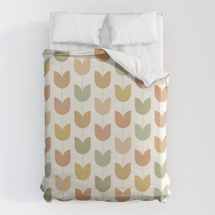 Spring Tulips XII Neutral Multicolor Mid Century Flowers Duvet Cover Gallery Image 6
