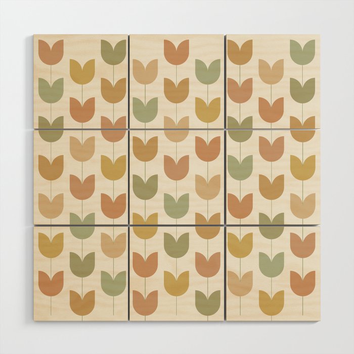 Spring Tulips XII Neutral Multicolor Mid Century Flowers Wood Wall Art Gallery Image 1