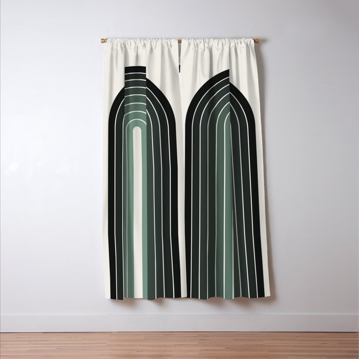 Gradient Arch IV Earthy Green Mid Century Modern Rainbow Window Curtain Gallery Image 3