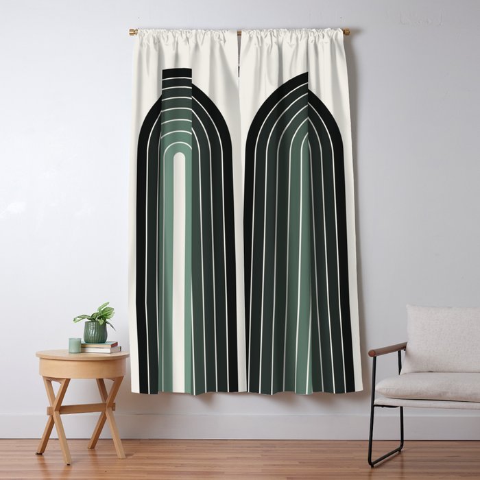 Gradient Arch IV Earthy Green Mid Century Modern Rainbow Window Curtain Gallery Image 5