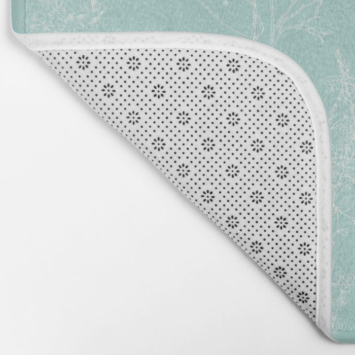 Botanical Cottage Floral Pattern in Pale Teal Bath Mat Gallery Image 2