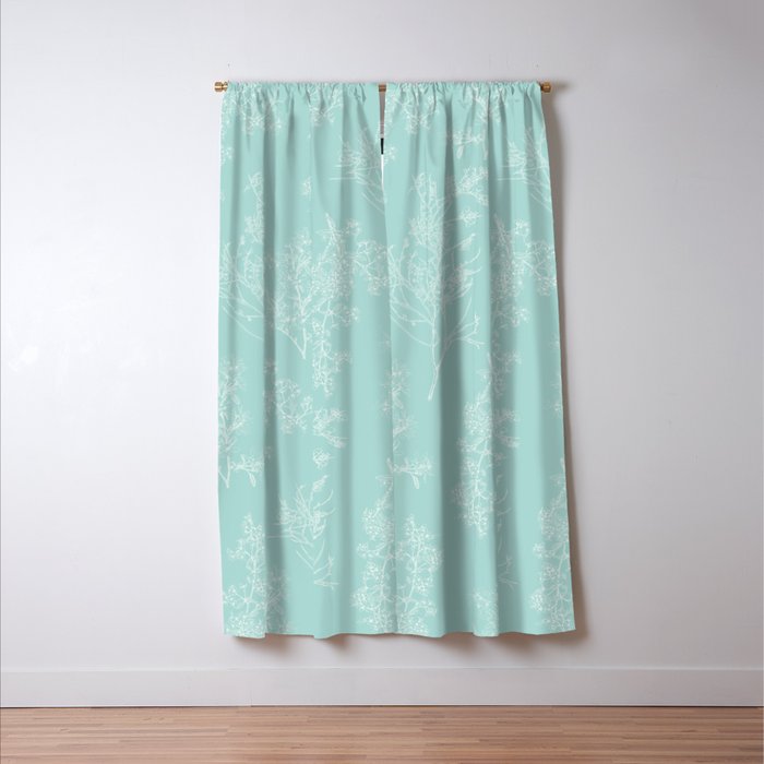 Botanical Cottage Floral Pattern in Pale Teal Window Curtain Gallery Image 3