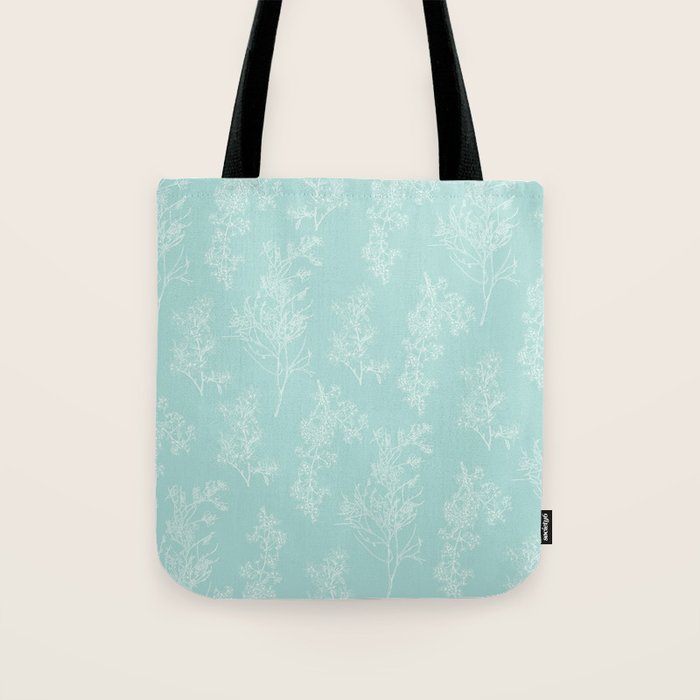 Botanical Cottage Floral Pattern in Pale Teal Tote Bag Gallery Image 1