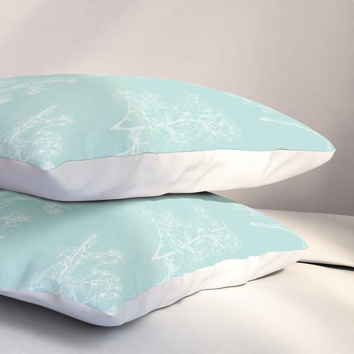 Botanical Cottage Floral Pattern in Pale Teal Pillow Sham Gallery Image 3