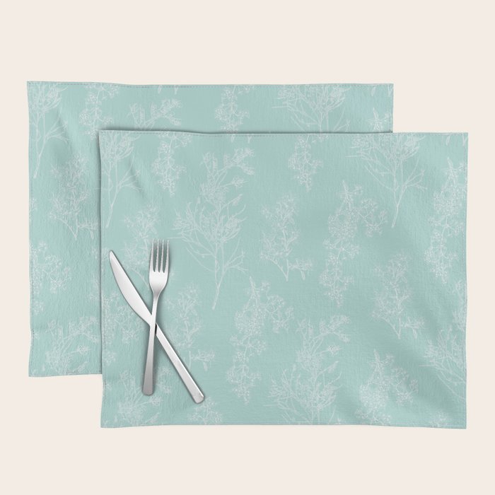 Botanical Cottage Floral Pattern in Pale Teal Placemat Gallery Image 1