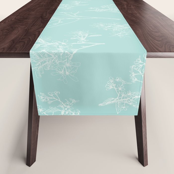 Botanical Cottage Floral Pattern in Pale Teal Table Runner Gallery Image 1