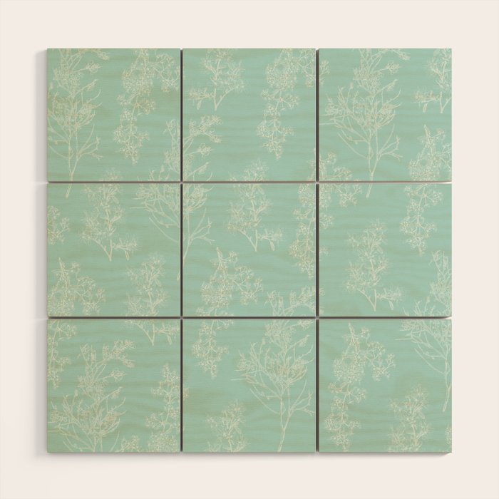 Botanical Cottage Floral Pattern in Pale Teal Wood Wall Art Gallery Image 1