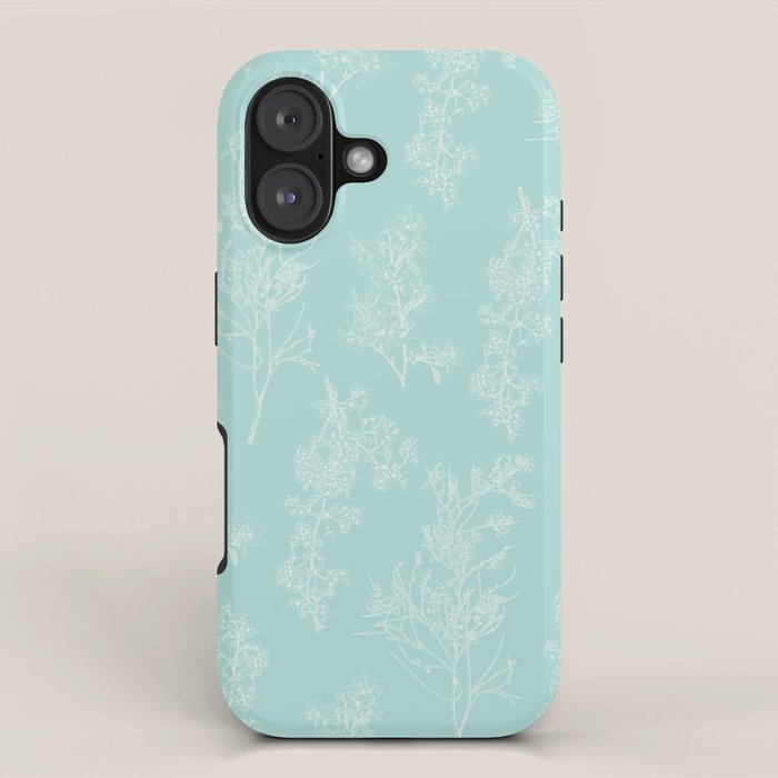 Botanical Cottage Floral Pattern in Pale Teal iPhone Case Gallery Image 1
