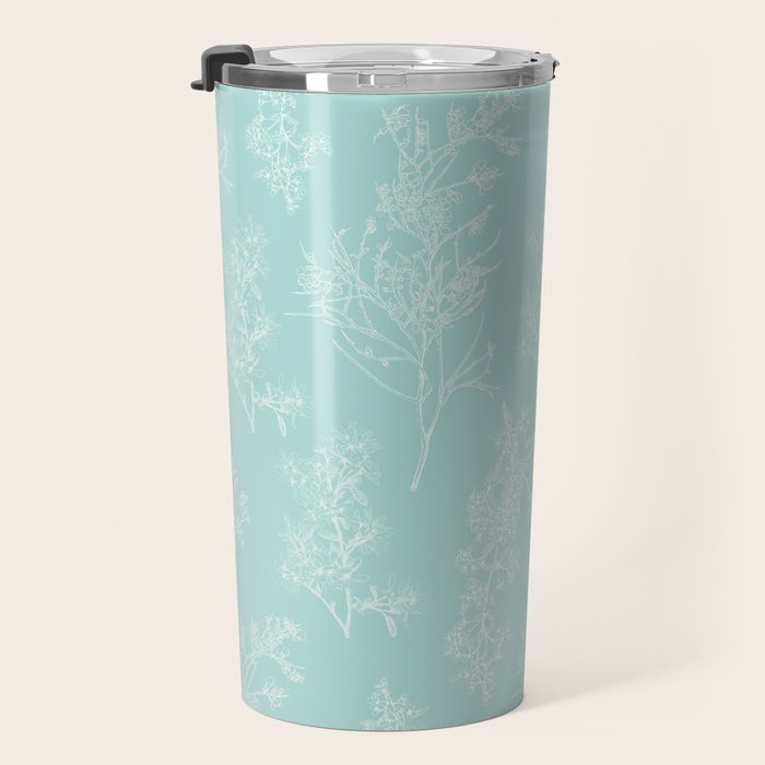 Botanical Cottage Floral Pattern in Pale Teal Travel Mug Gallery Image 3