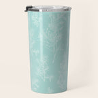 Botanical Cottage Floral Pattern in Pale Teal Travel Mug Gallery Image 3