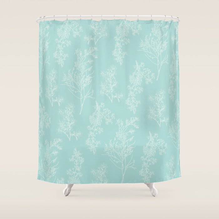 Botanical Cottage Floral Pattern in Pale Teal Shower Curtain Gallery Image 1