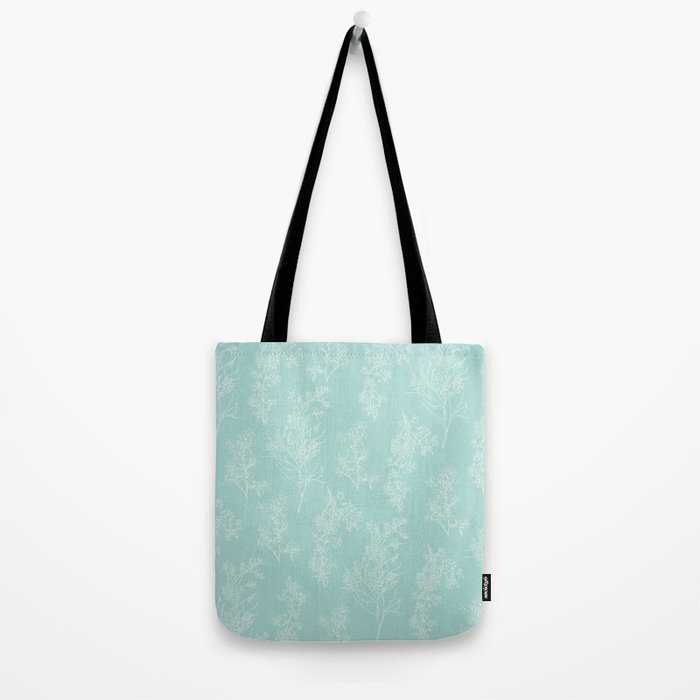 Botanical Cottage Floral Pattern in Pale Teal Tote Bag Gallery Image 2