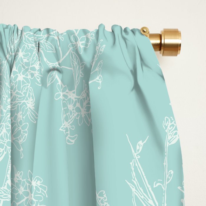 Botanical Cottage Floral Pattern in Pale Teal Window Curtain Gallery Image 2