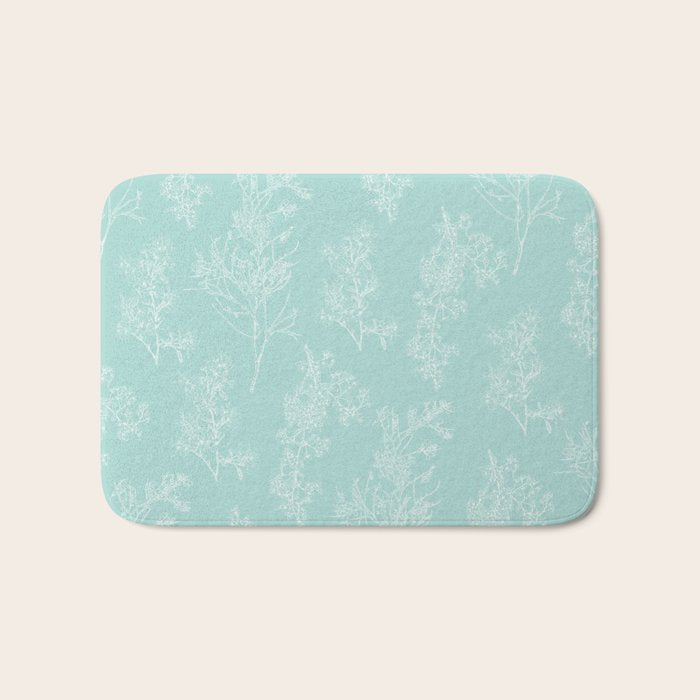 Botanical Cottage Floral Pattern in Pale Teal Bath Mat Gallery Image 1