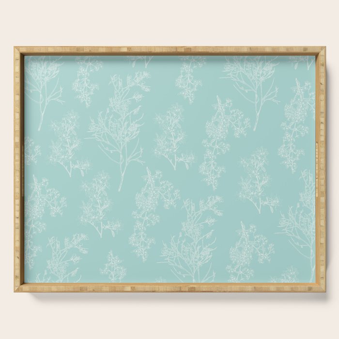 Botanical Cottage Floral Pattern in Pale Teal Serving Tray Gallery Image 1