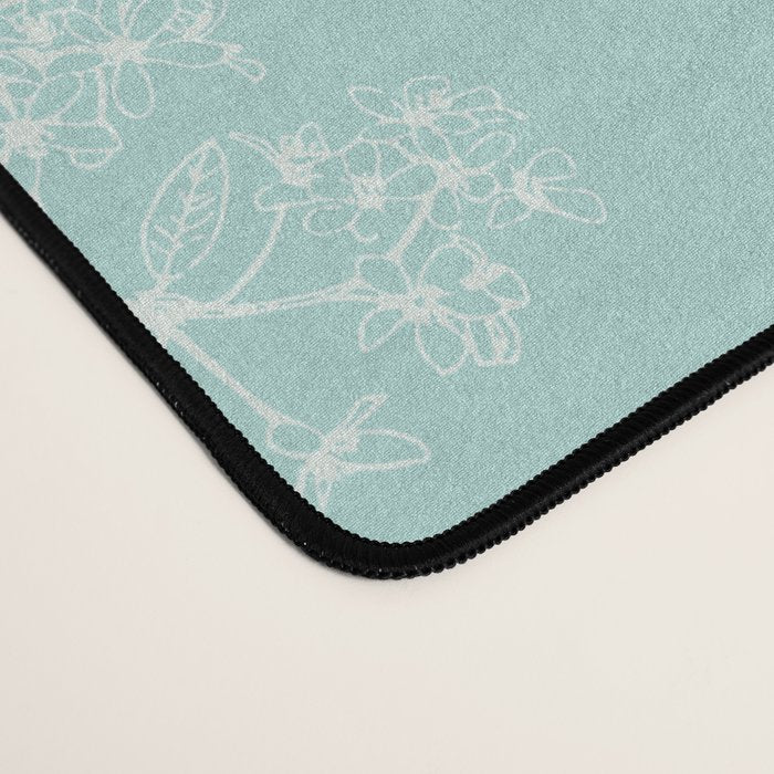 Botanical Cottage Floral Pattern in Pale Teal Desk Mat Gallery Image 4