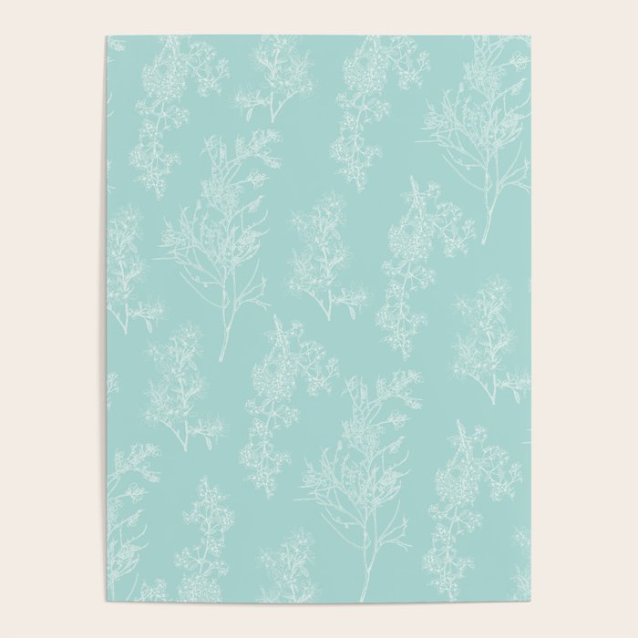 Botanical Cottage Floral Pattern in Pale Teal Poster Gallery Image 4