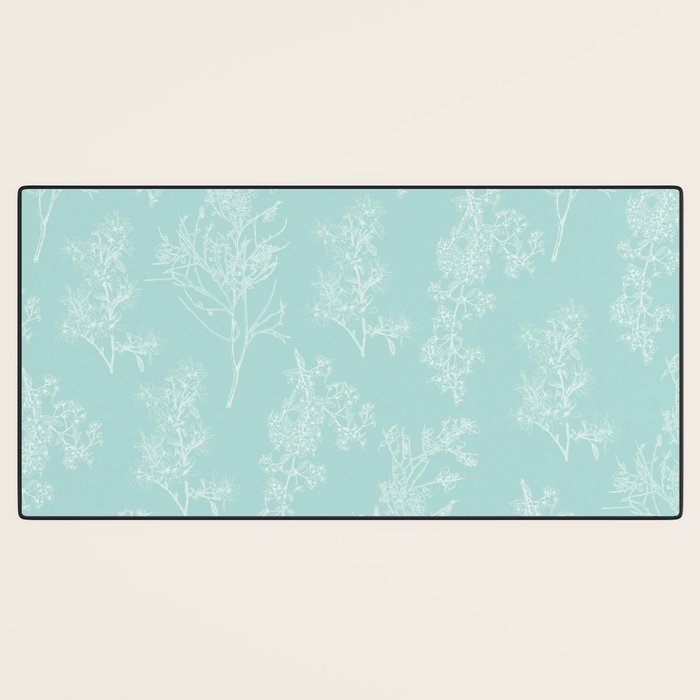 Botanical Cottage Floral Pattern in Pale Teal Desk Mat Gallery Image 3