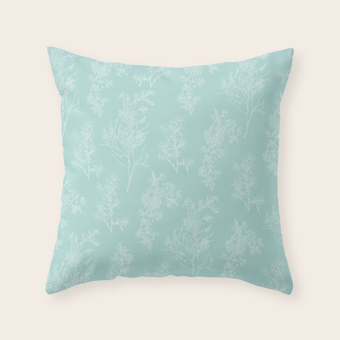 Botanical Cottage Floral Pattern in Pale Teal Throw Pillow Gallery Image 6