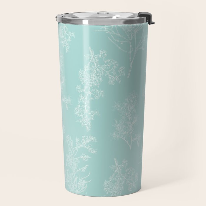 Botanical Cottage Floral Pattern in Pale Teal Travel Mug Gallery Image 2