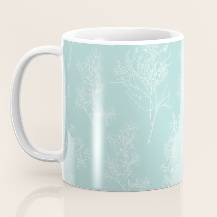Botanical Cottage Floral Pattern in Pale Teal Coffee Mug Gallery Image 3