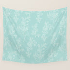 Botanical Cottage Floral Pattern in Pale Teal Wall Tapestry Gallery Image 4