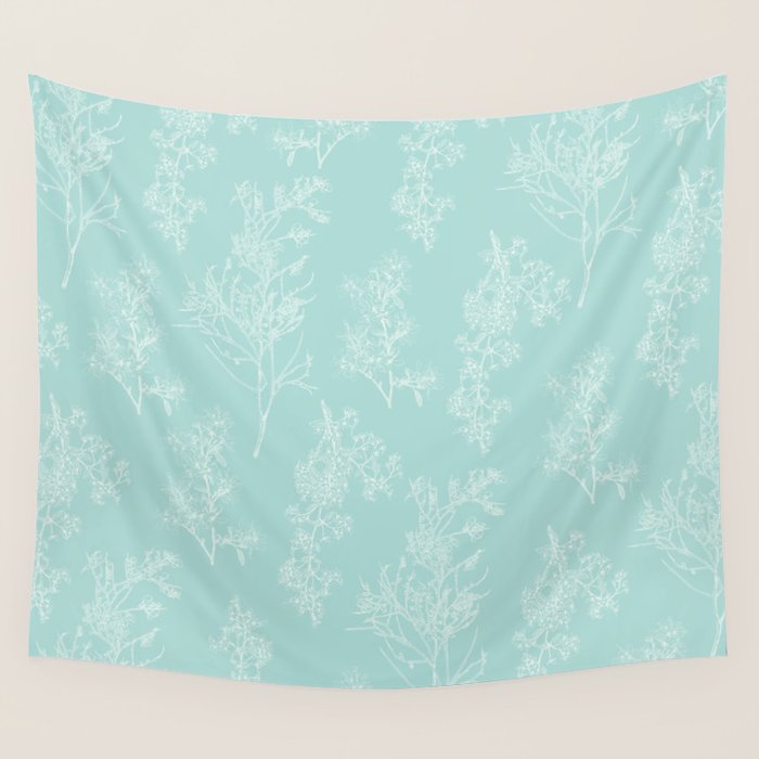 Botanical Cottage Floral Pattern in Pale Teal Wall Tapestry Gallery Image 1