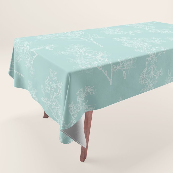 Botanical Cottage Floral Pattern in Pale Teal Tablecloth Gallery Image 1