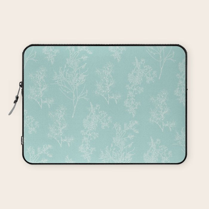 Botanical Cottage Floral Pattern in Pale Teal Laptop Sleeve Gallery Image 1