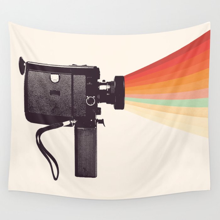 Movie Camera Rainbow Wall Tapestry Gallery Image 1