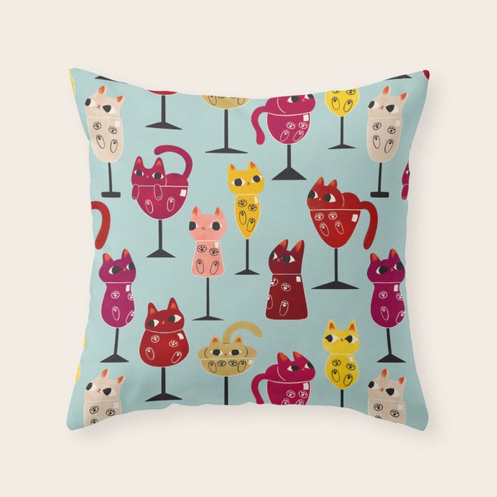 Feline Wine - Cats in Wine Glasses Throw Pillow Gallery Image 1