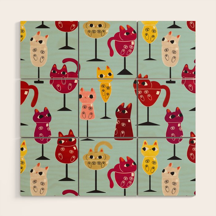 Feline Wine - Cats in Wine Glasses Wood Wall Art Gallery Image 1