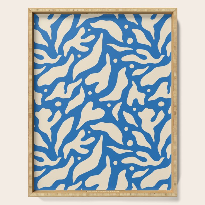 Abstract blue flower petal nature art pattern Serving Tray Gallery Image 1